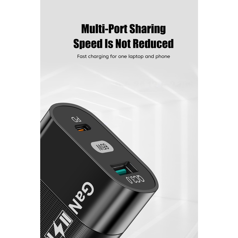 Củ Sạc Nhanh QC3.0 USB Type C 65W PD Cho Samsung Xiaomi