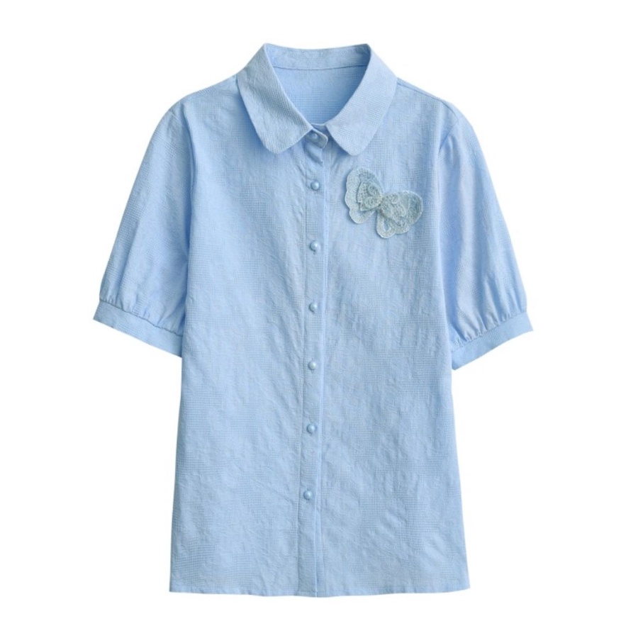 Áo Sơ Mi Cotton Nguyên Chất Ngắn Tay Thêu Họa Tiết Thời Trang Cho Nữ 2023