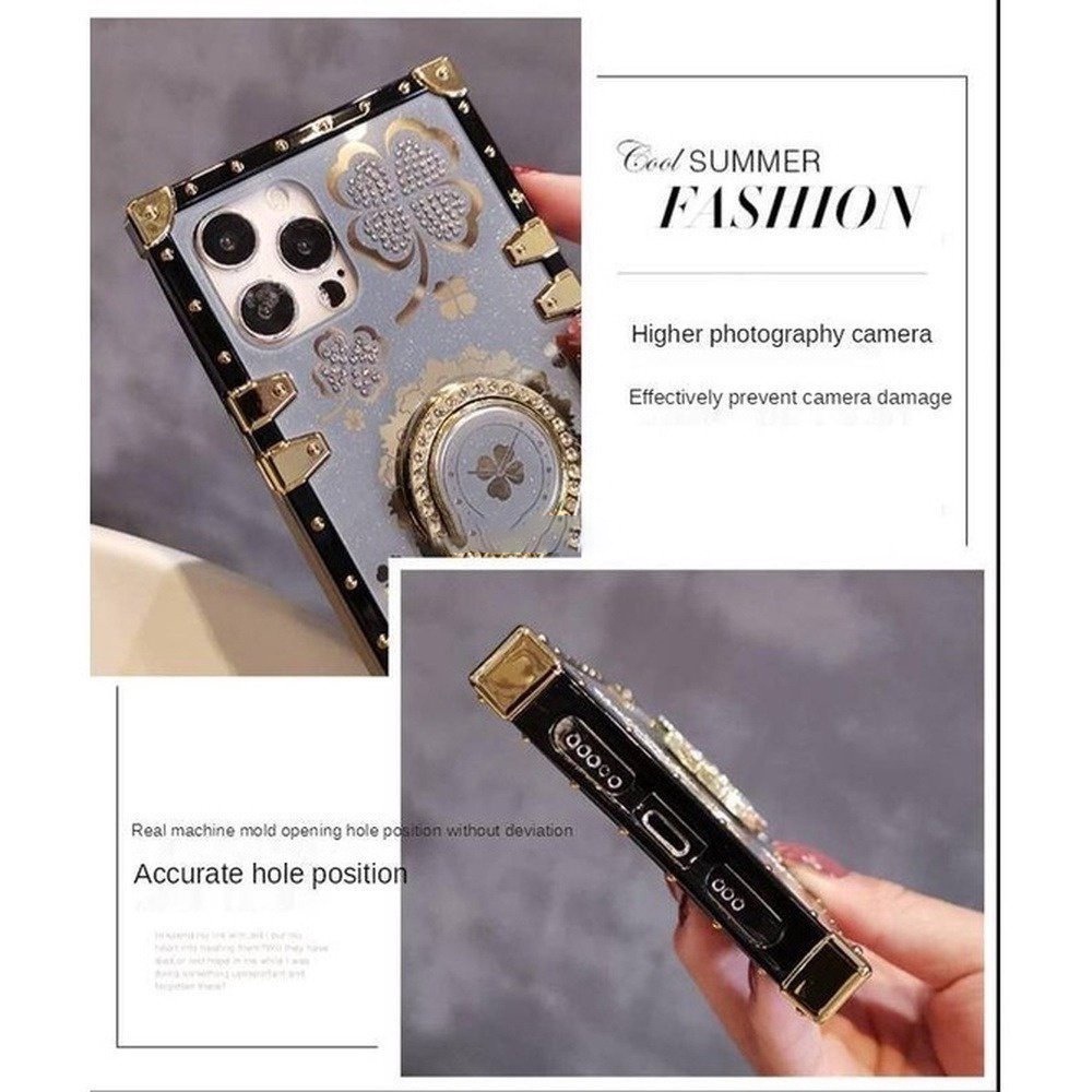 Ốp Điện Thoại Hình Vuông Họa Tiết Hoa Đính Đá Sang Trọng Kèm Giá Đỡ Cho Samsung Galaxy A34 5G A54 A13 4G A14 LTE