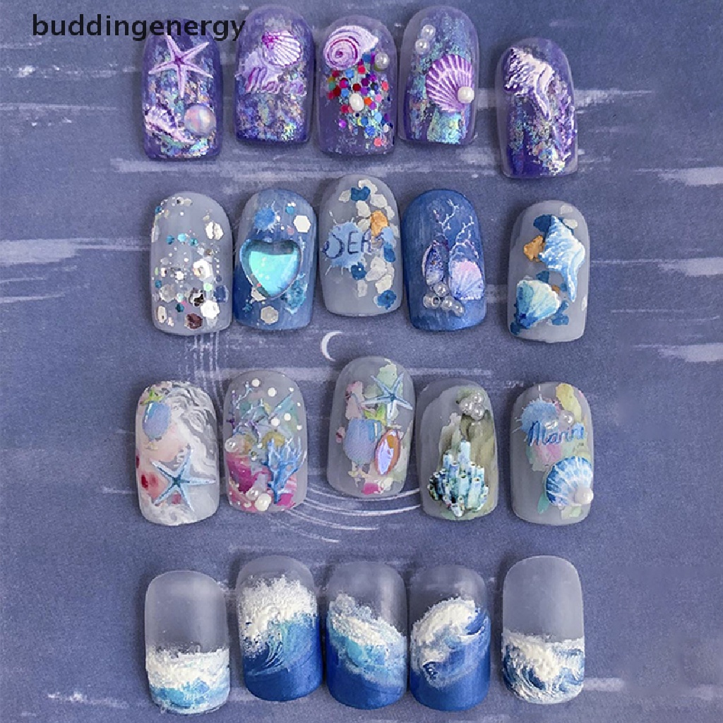 Miếng Dán Mềm Mại Dập Nổi Hình Sóng Biển Trắng Xanh 5D Trang Trí Móng Nghệ Thuật