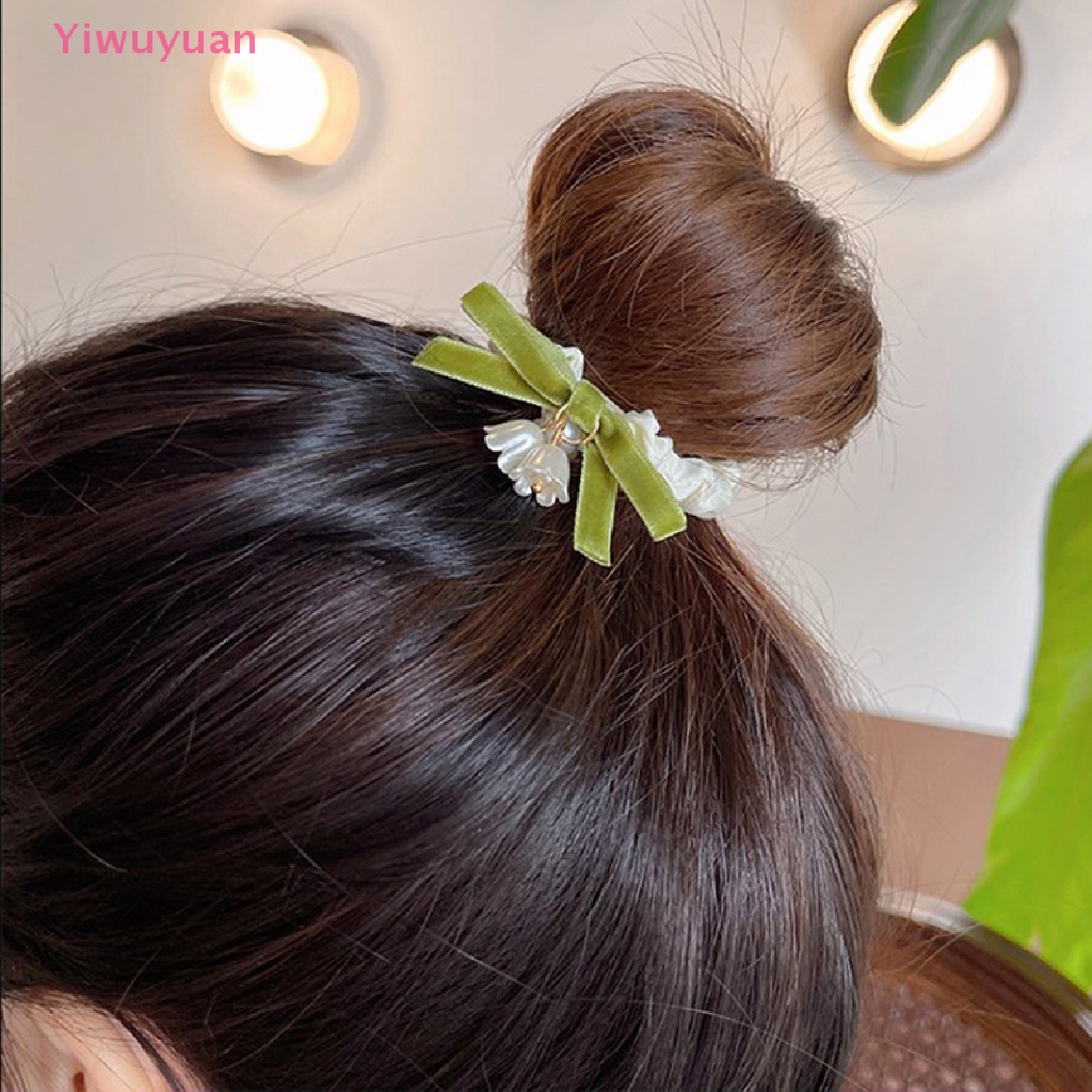 &lt; Yiwuyuan &gt; Dây Buộc Tóc Co Giãn Đính Nơ Ruy Băng Màu Xanh Lá Thời Trang Mới Dành Cho Nữ