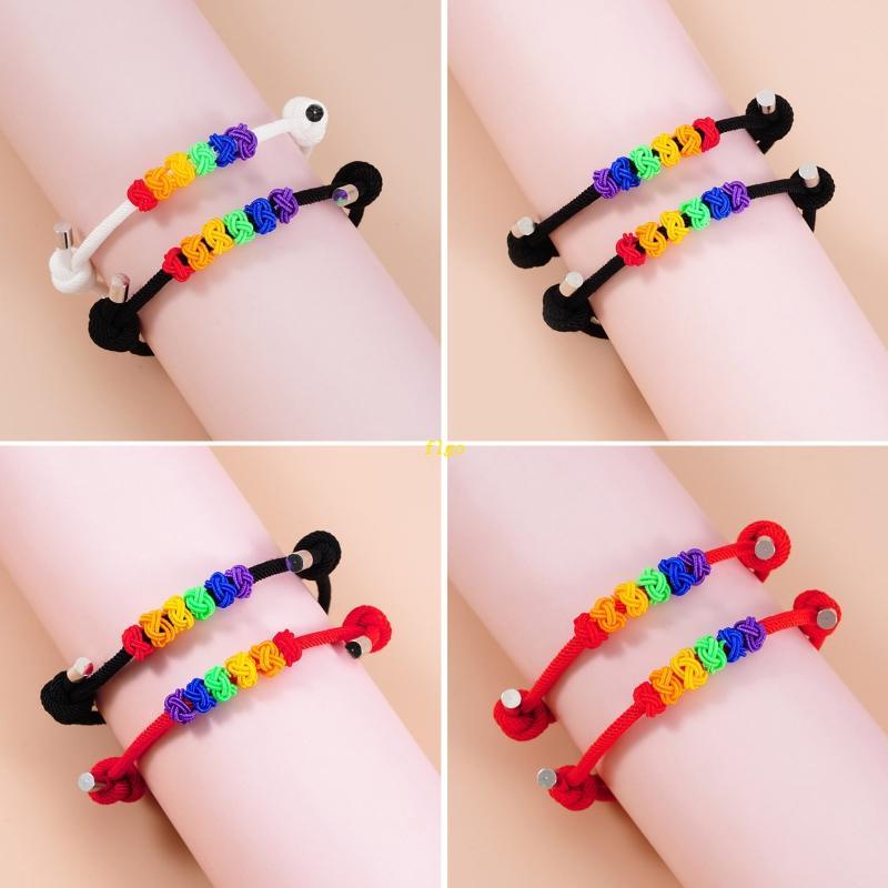 Flgo Bộ 2 Vòng Tay Hình Quả Dứa Thắt Nút Màu Cầu Vồng Phong Cách Âu Mỹ Cho Cặp