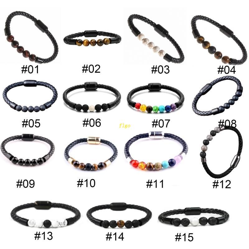 Vòng Tay Da Phối Đá Tròn Tự Nhiên Cho Nam Và Nữ