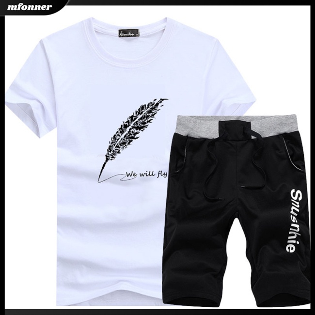 Set Đồ Thể Thao 2 Món Áo Tay Ngắn Phối Quần Short In Hình Lông Vũ Thời Trang Cá Tính Cho Nam