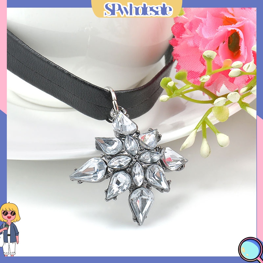 <SPwholesale> Vòng Cổ Choker Chất Liệu Da Mặt Thánh Giá Đính Đá Phong Cách Gothic