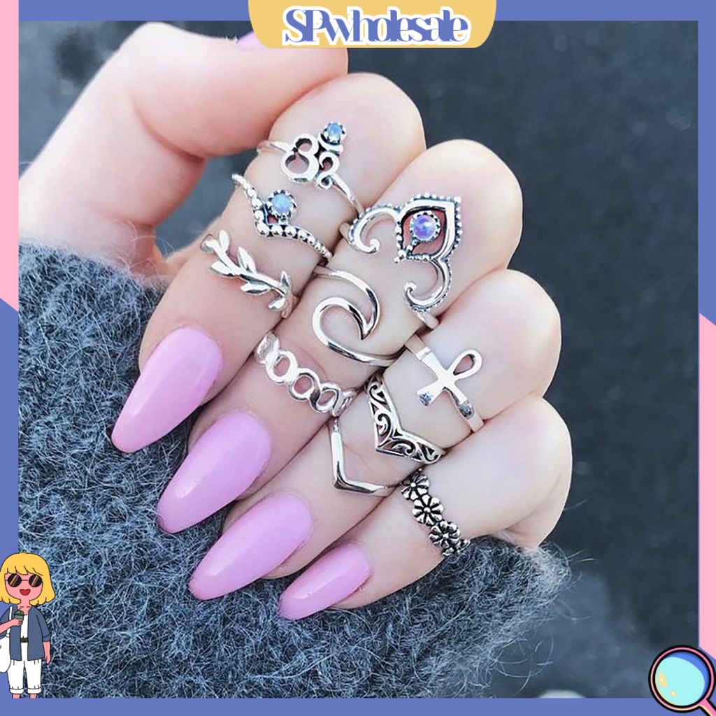 <SPwholesale> Bộ 10 Nhẫn Đeo Đốt Ngón Tay Kiểu Dáng Vintage Cho Nữ