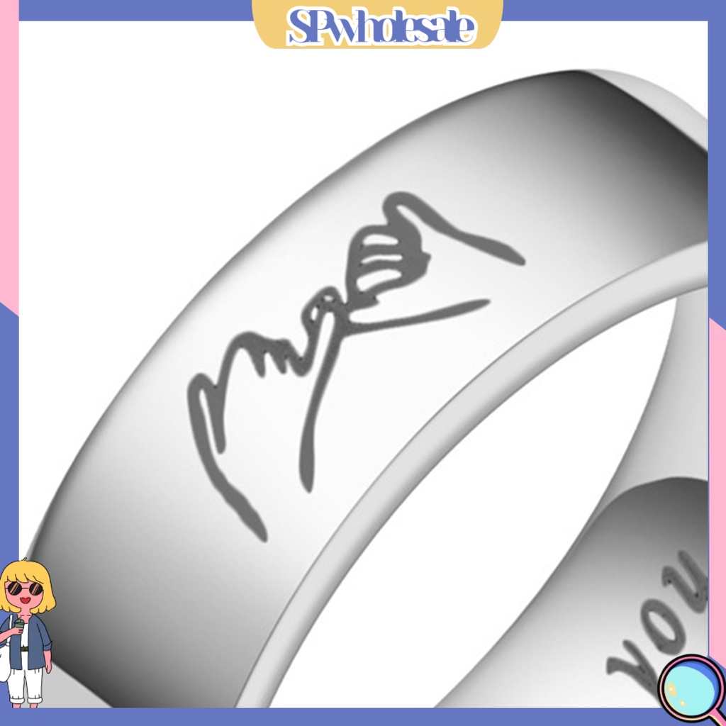 <SPwholesale> Nhẫn Cặp Đôi I Love You Bằng Thép Không Gỉ Đánh Bóng Trang Sức Giản Dị Phù Hợp Làm Quà Tặng Valentines Day