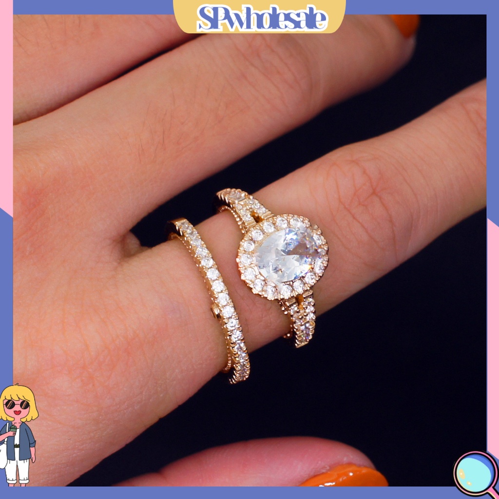 <SPwholesale> Set 2 Nhẫn Đính Hôn Đính Đá Nhân Tạo Nhiều Màu Sắc Lấp Lánh