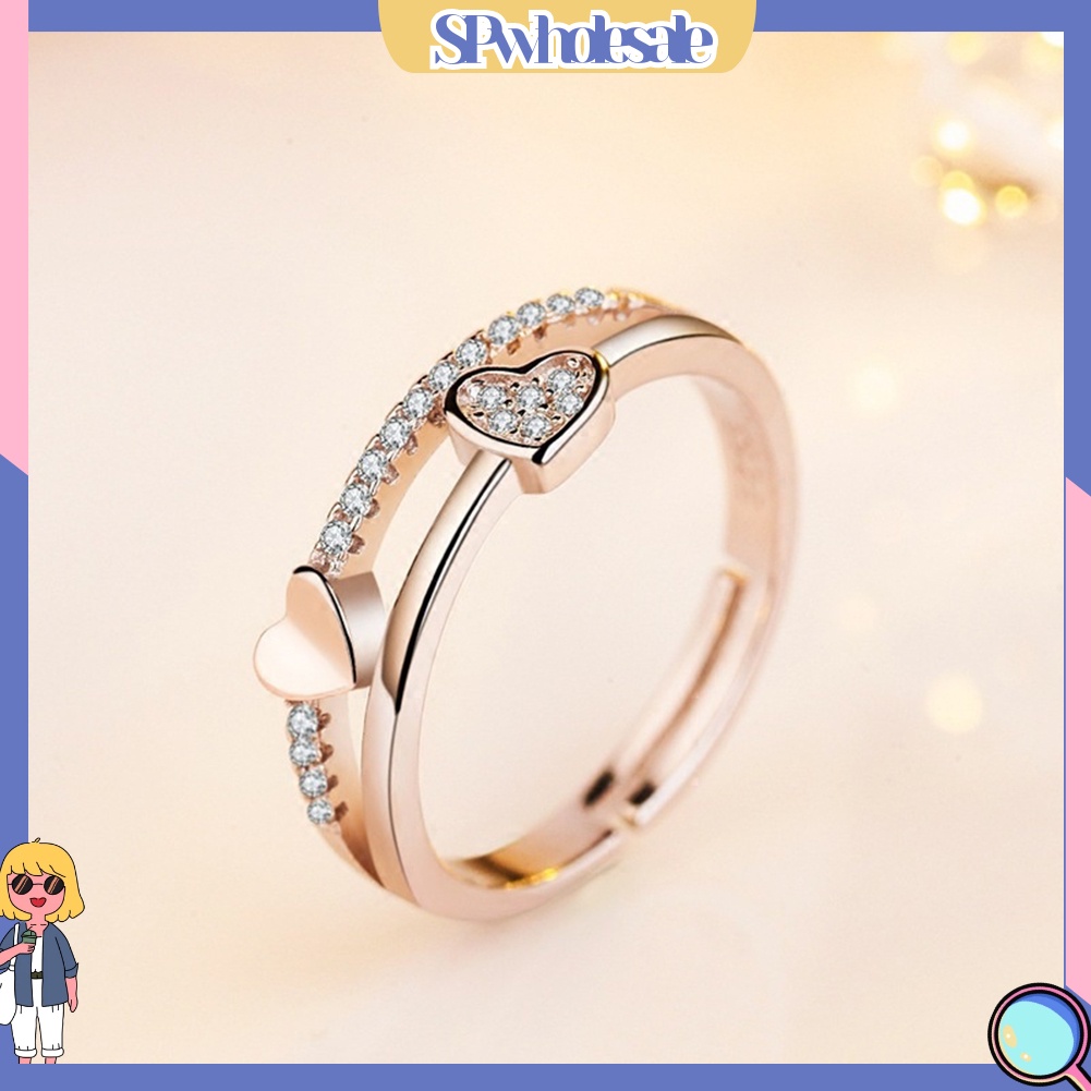 <SPwholesale> Nhẫn Hở Hai Đầu Hình Trái Tim Đính Đá Thời Trang Cho Nữ
