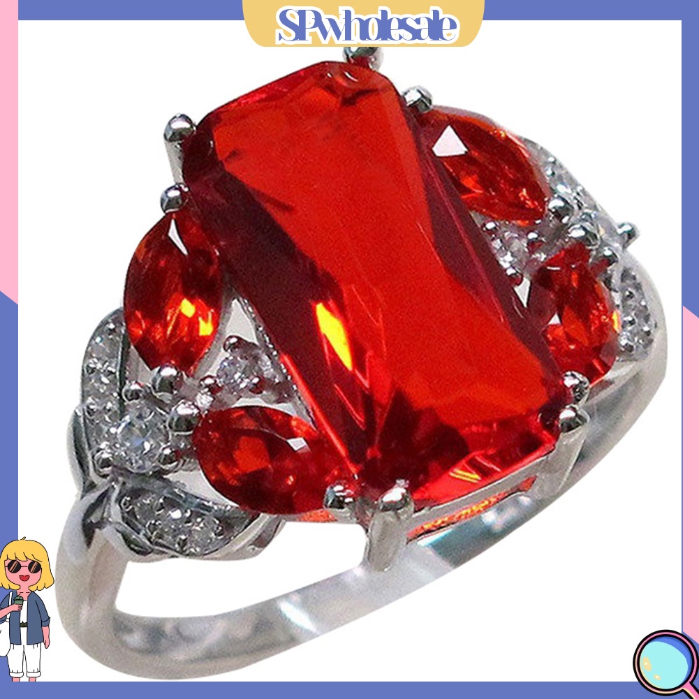 <SPwholesale> Nhẫn Đính Hôn Nữ Mặt Vuông Đính Đá Màu Đỏ Thời Trang