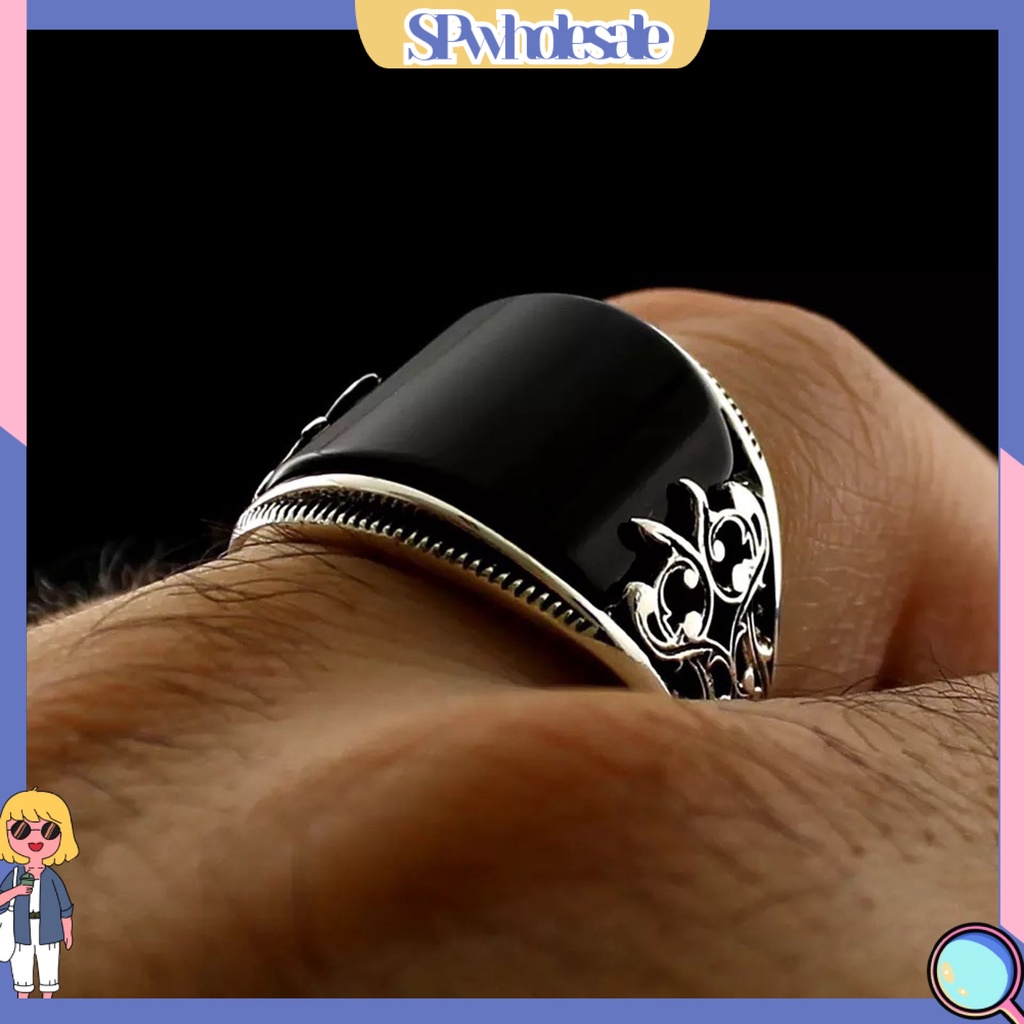 <SPwholesale> Nhẫn Hình Hoa Usage Mặt Rộng Màu Đen Trang Sức Unisex