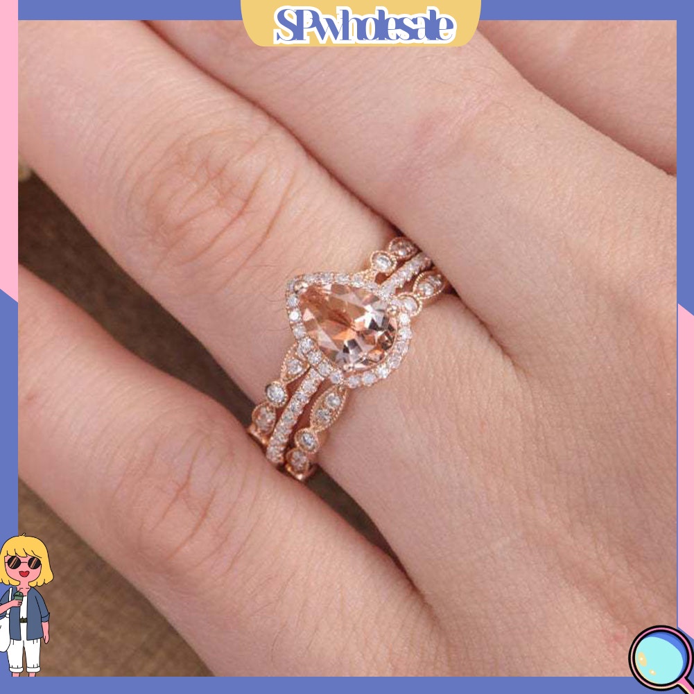 <SPwholesale> Bộ 3 Nhẫn Đính Đá Hình Trái Lê Thời Trang Cho Nữ