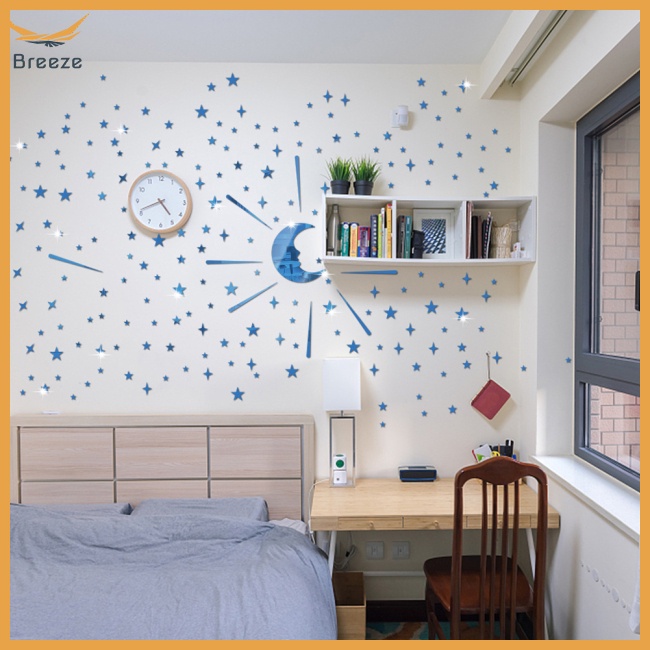 105 Sticker Dán Tường Chống Thấm Nước Tự Dính Hình Trăng Sao 3d Có Thể Tái Sử Dụng