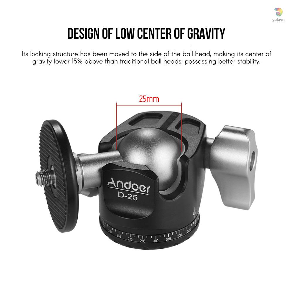 Đầu Bi Mini Andoer D-25 CNC Bằng Hợp Kim Nhôm Trung Tâm Trọng Lực Thấp Cho Chân Máy Ảnh DSLR ILDC