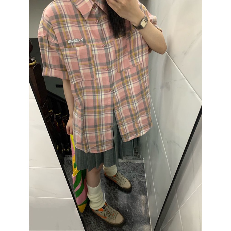 Áo Sơ Mi Nữ Ngắn Tay Họa Tiết Caro Thời Trang Mới