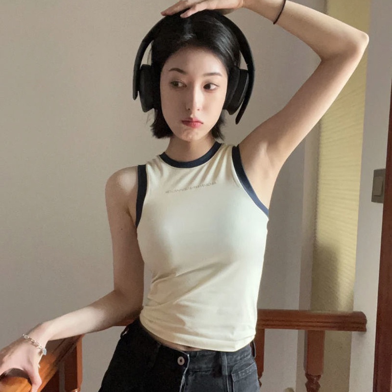 IELGY    Áo Không Tay Không Đường May Khối Màu Ôm Dáng Phong Cách retro Dành Cho Nữ