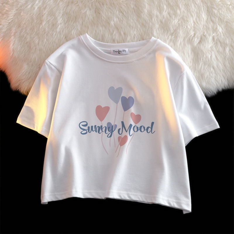 Áo Thun Cotton Ngắn Tay Dáng Rộng Phong Cách Hàn Quốc Cho Nữ