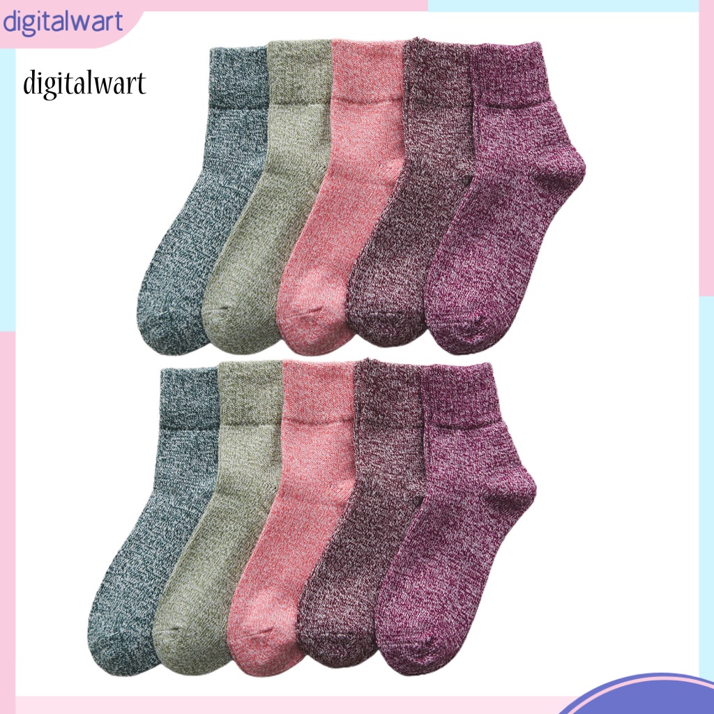 Kỹ Thuật Số| Set 5 Đôi Vớ Len Cổ Trung Màu Sắc Đơn Giản Dành Cho Nữ