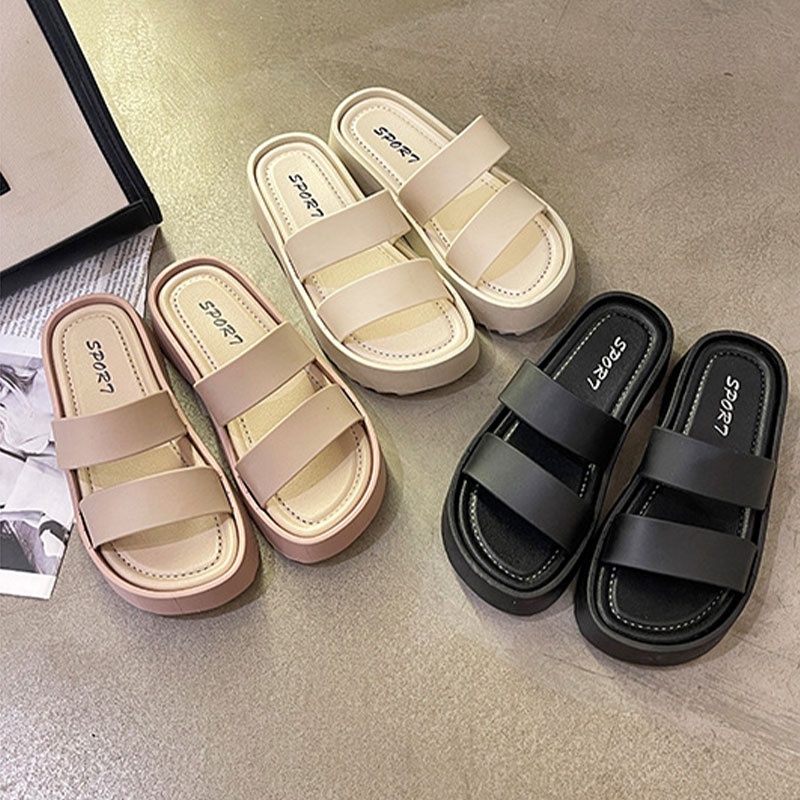 BAILUDAREN.Dép quai ngang đế dày chống trượt mang trong nhà/ ngoài trời tte thường ngày cho nữ