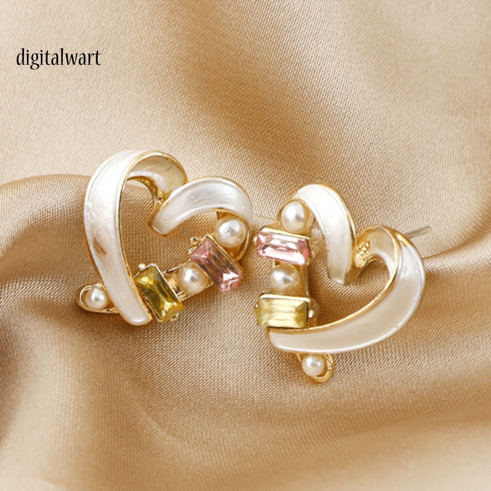 Kỹ Thuật Số| Bông Tai HìNh TráI Tim ĐíNh Đá / NgọC Trai Giả ThờI Trang