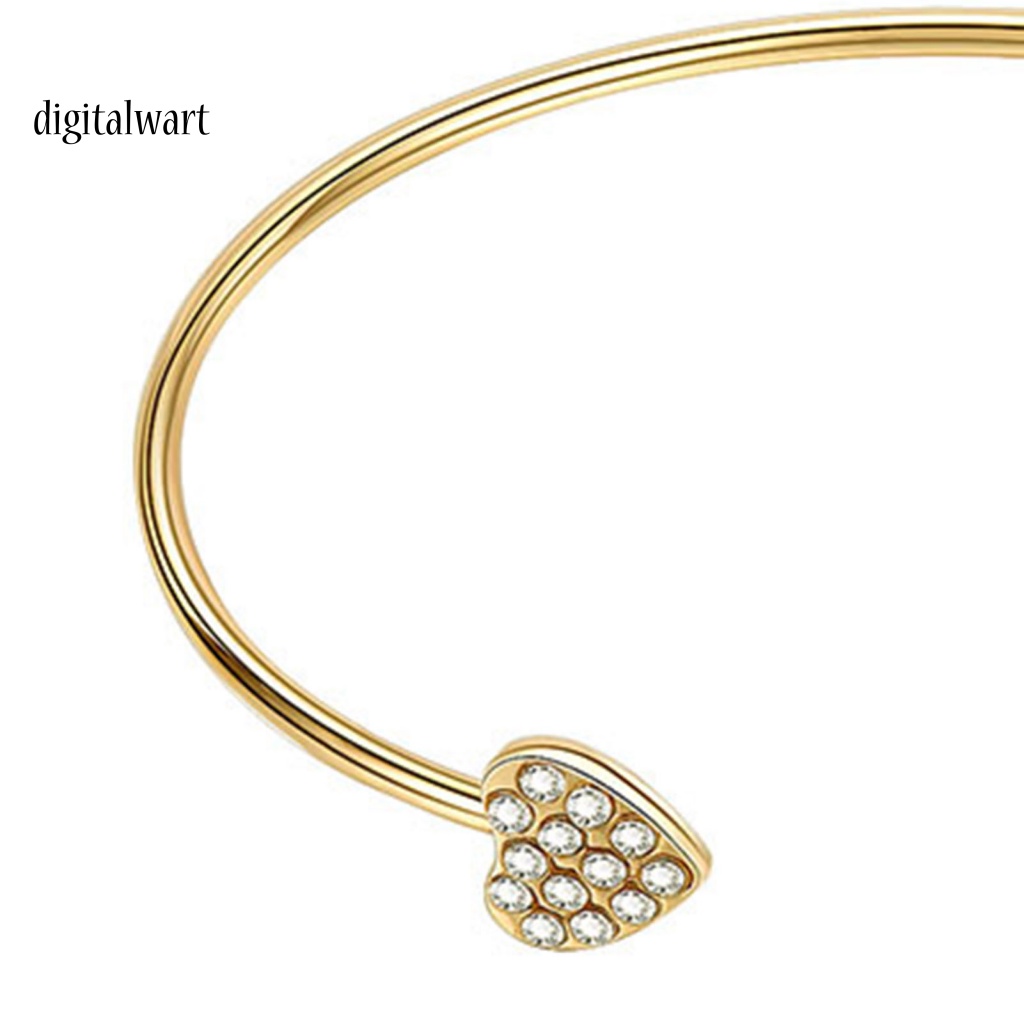 Kỹ Thuật Số| Vòng Tay Hở Mạ Vàng Hình Trái Tim Đính Đá Lấp Lánh Dễ Phối Đồ Thời Trang Cho Nữ