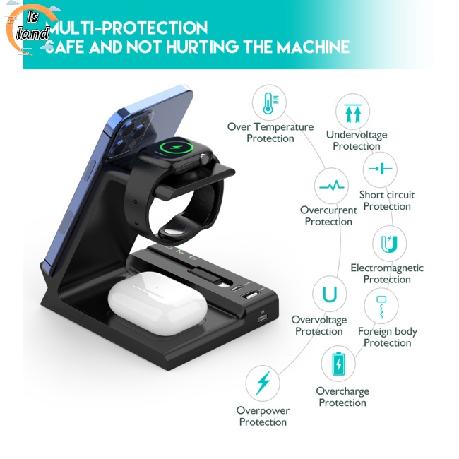 Đế Sạc Nhanh Không Dây 3 Trong 1 15w Cho Điện Thoại Ios / Đồng Hồ / Tai Nghe