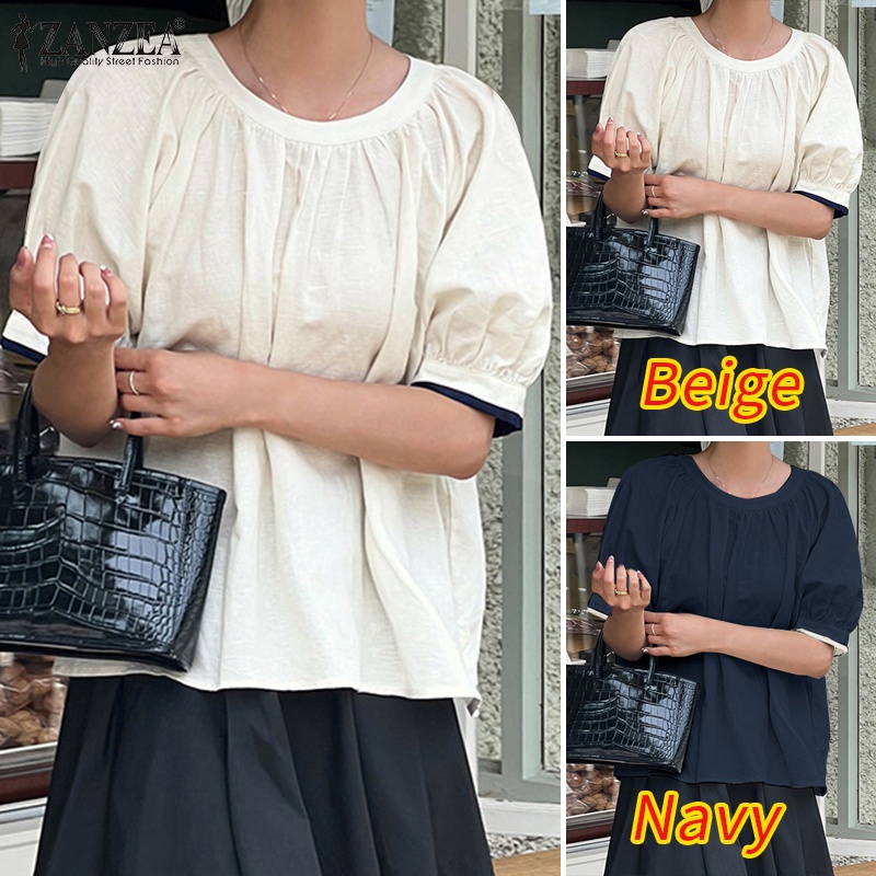 Zanzea Áo Thun Nữ Ngắn Tay Cổ Tròn Thắt Nơ Lưng Thời Trang