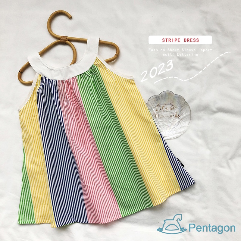 Đầm Công Chúa Mùa Hè Hai Dây Sát Nách Kẻ Sọc Nhiều Màu Đa Dạng Cho Bé Gái