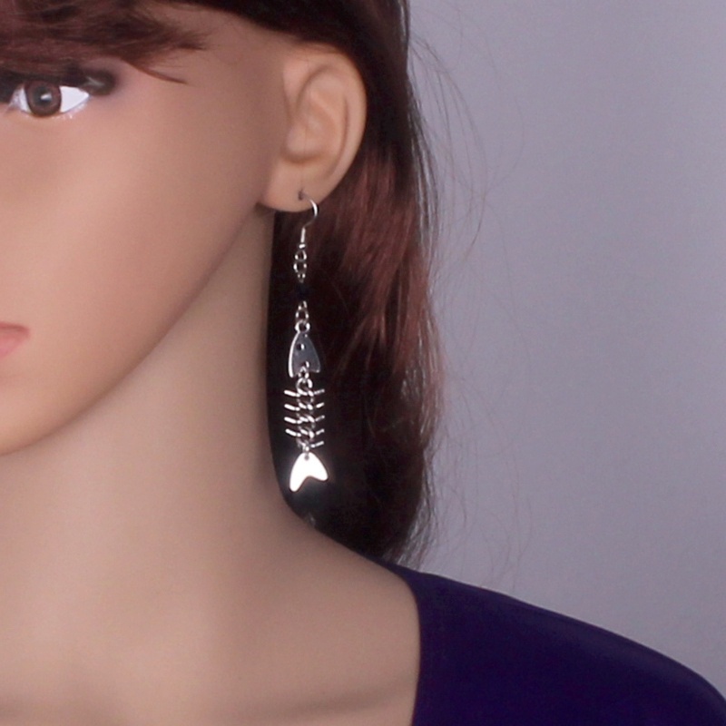 Bông Tai Dáng Dài Hình Xương Cá Phong Cách Retro Thời Trang Cho Nữ