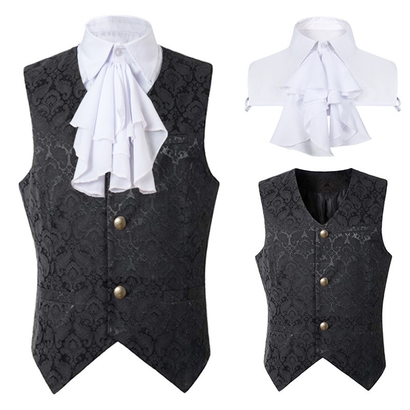 Áo Vest Hóa Trang Trung Cổ Kèm Cà Vạt Jabot Phong Cách Gothic Cho Nam