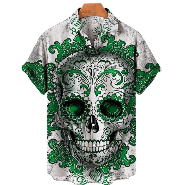 Áo Sơ Mi In Họa Tiết Đầu Lâu 3D Phong Cách Hawaii Thời Trang Mùa Hè 2022 Dành Cho Nam