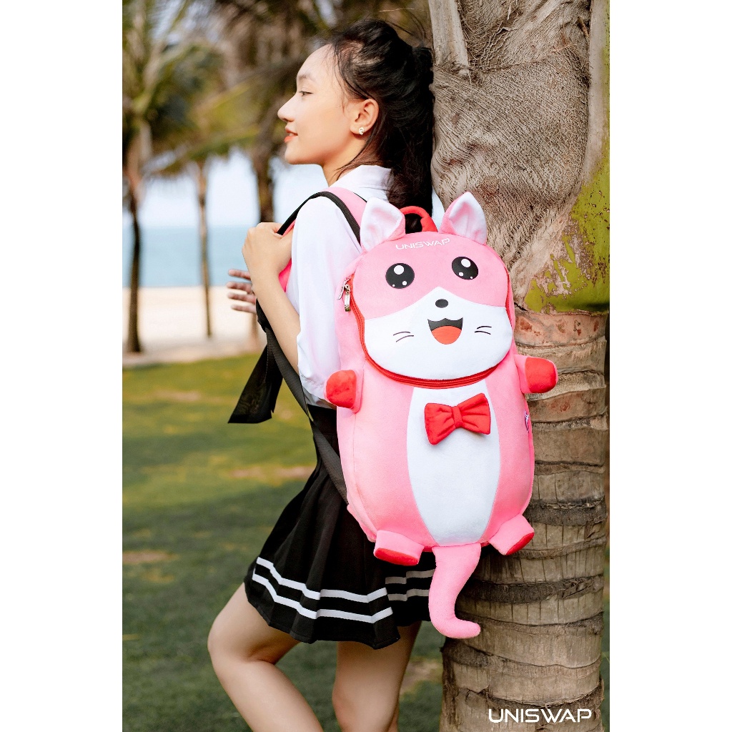 Balo mèo con màu hồng siêu dễ thương đi học đi chơi