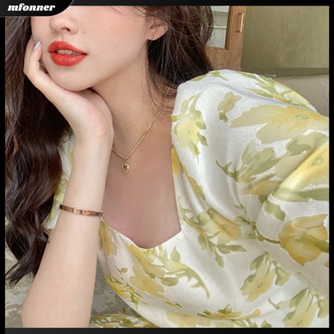 Đầm Chữ A Tay Ngắn Cổ Thuyền Họa Tiết Hoa Phong Cách Pháp Ngọt Ngào Thời Trang Mùa Hè Cho Nữ