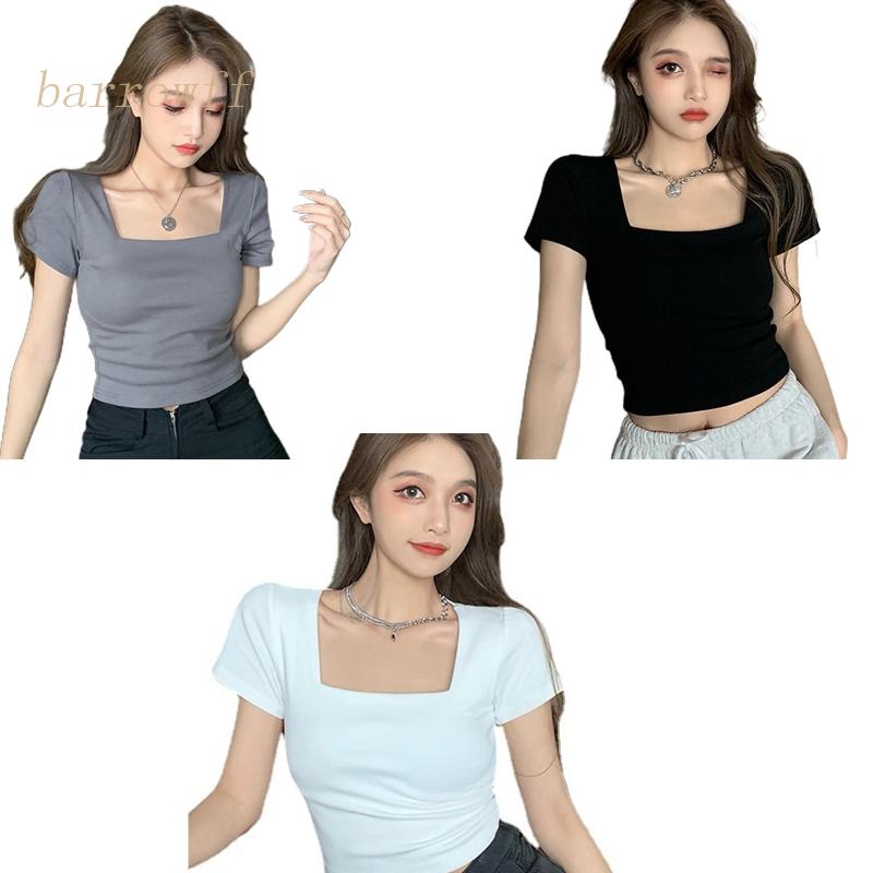 Áo Croptop Tay Ngắn Màu Sắc Đơn Giản Thời Trang Mùa Hè Quyến Rũ Cho Nữ