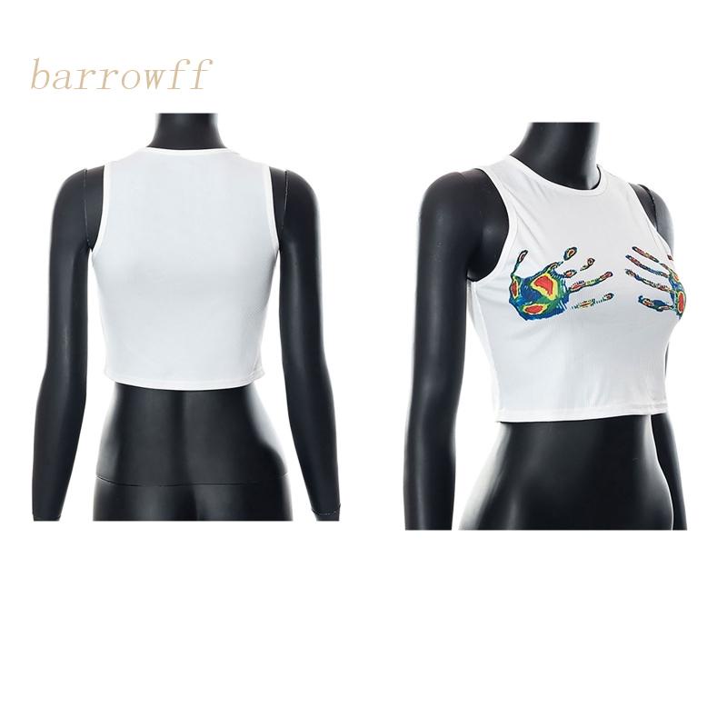 Áo Croptop Không Tay Cổ Tròn In Họa Tiết Bàn Tay Phong Cách Harajuku Cho Nữ