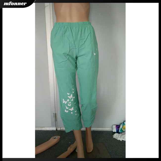 Quần Cotton Lanh Ống Rộng In Họa Tiết Bươm Bướm Thời Trang Mùa Hè Cho Nữ
