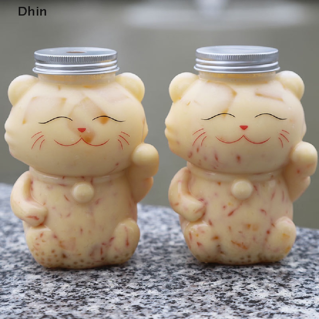 Bình Đựng Nước Ép / Trà Sữa / Cà Phê Trong Suốt Thiết Kế Hình Chú Mèo Dễ Thương