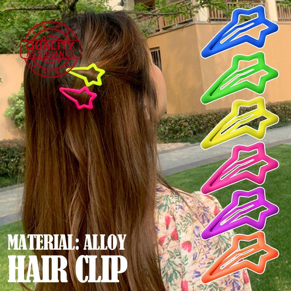 Bộ 6 Kẹp Tóc Hợp Kim Màu Sắc Huỳnh Quang Hình Ngôi Sao Xinh Xắn Cho Bé P2M0
