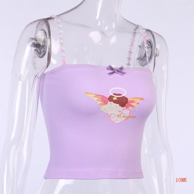 Áo Croptop Hai Dây Thắt Nơ In Họa Tiết Thiên Thần Cupid Dễ Thương Cho Nữ