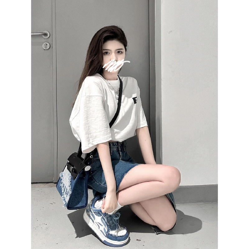 Chân váy jean Chữ A Lưng Cao Phong Cách Hong Kong Thời Trang Mùa Hè Cho Nữ