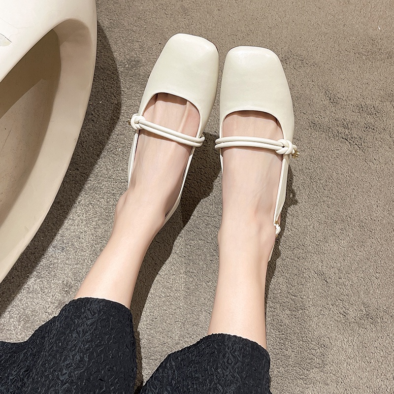 Giày Gót Thấp Mũi Vuông Bằng Da Đính Pha Lê Thời Trang Sang Trọng Cho Nữ