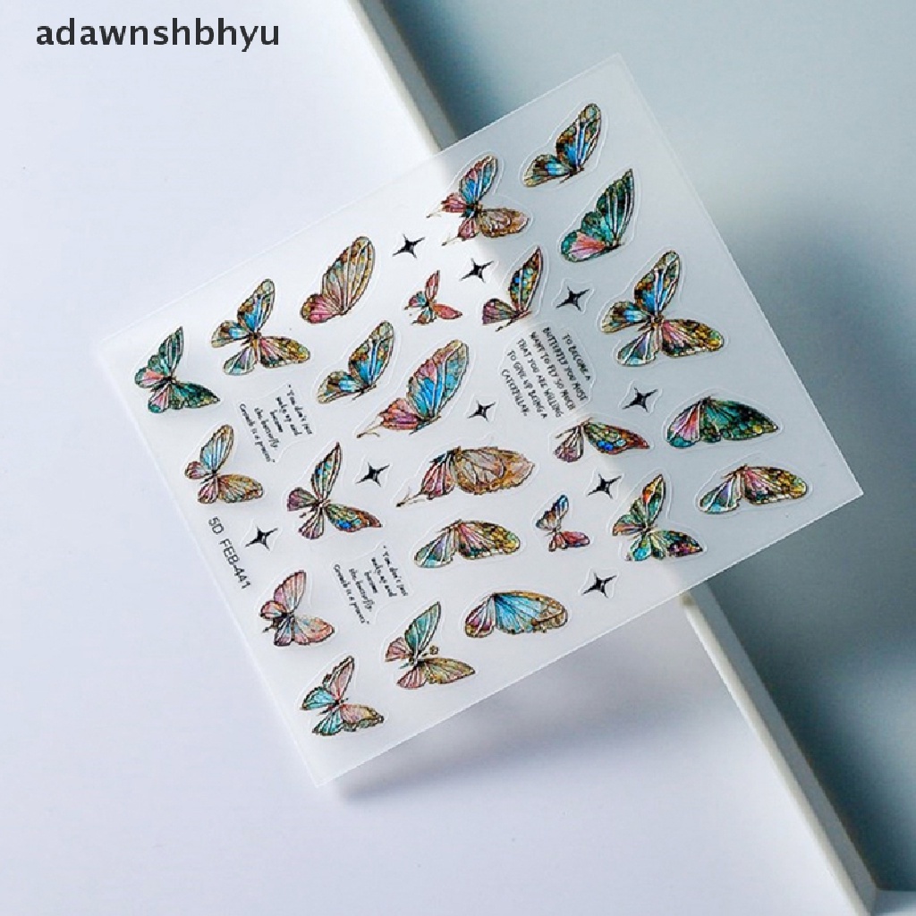 1 Tờ Miếng Dán Móng Tay Hình Bướm 5D Màu Gradient