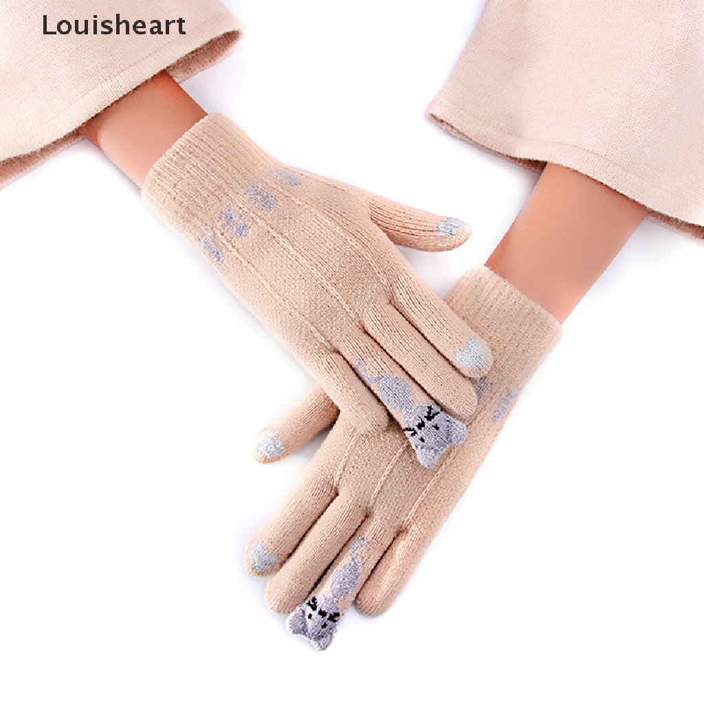 Găng Tay Louisheart Dệt Kim Hở Ngón Giữ Ấm Mùa Đông Có Thể Chạm Màn Hình Cảm Ứng Dễ Thương TFG