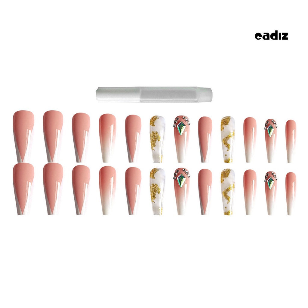 1 Bộ Móng Tay Giả Không Phai Màu Độ Bóng Cao Hình Chữ V Màu Hồng / Trắng