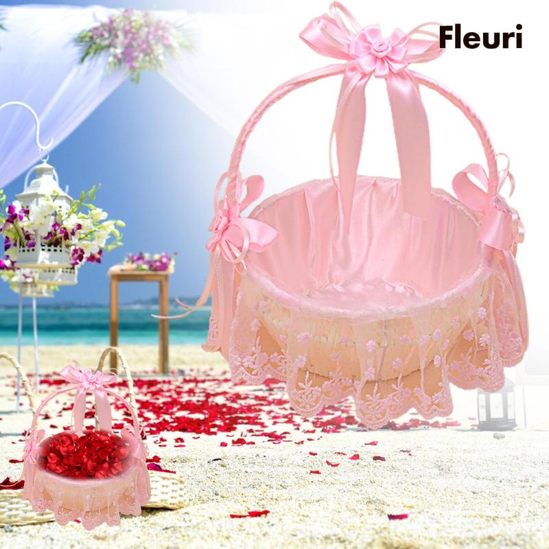 Giỏ Hoa Ren Thắt Nơ Ruy Băng Satin Trang Trí Sự Kiện Cho Cô Dâu