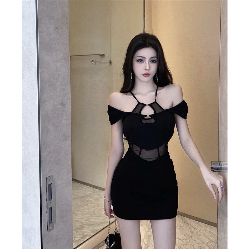 Đầm Đen Giả Hai Mảnh Dáng Ôm Phong Cách Hepburn Pháp Thời Trang Quyến Rũ Cho Nữ