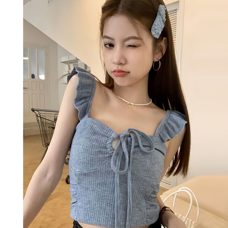 [F &amp; X] Áo Dệt Kim Không Tay Dáng Ngắn Thời Trang Mùa Hè Cho Nữ