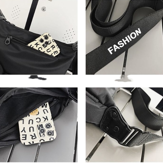 Túi Đeo Chéo Cỡ Lớn Bằng Nylon Chống Thấm Nước Màu Đen Đơn Giản Thời Trang Phong Cách Nhật Hàn Cho Nữ