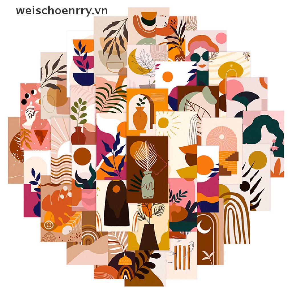 Set 50 Miếng Dán Họa Tiết Trừu Tượng Phong Cách Boho Trang Trí Tủ Lạnh / Laptop / Sổ Tay