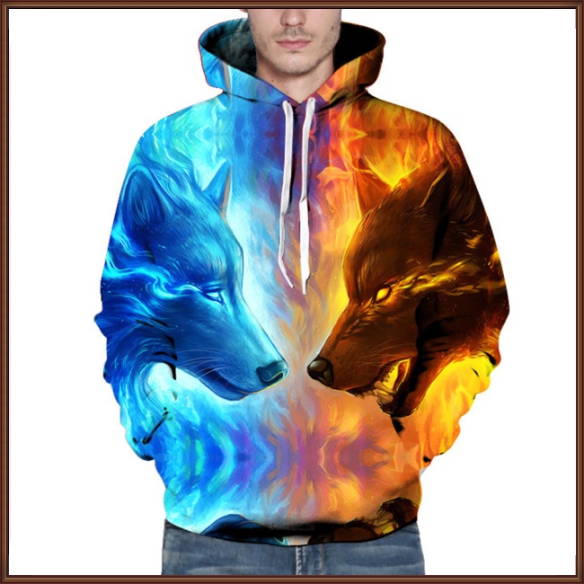 Áo Hoodie In Hình Sói Đôi Halloween 3D Thời Trang Dành Cho Nam Nữ